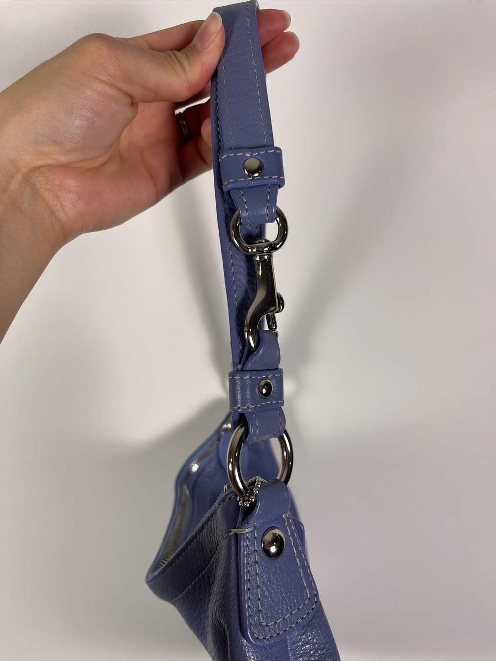 Coach Penelope Convertible Leather Shoulder Bag Cornflower Keychain Hobo - Picture 8 of 14